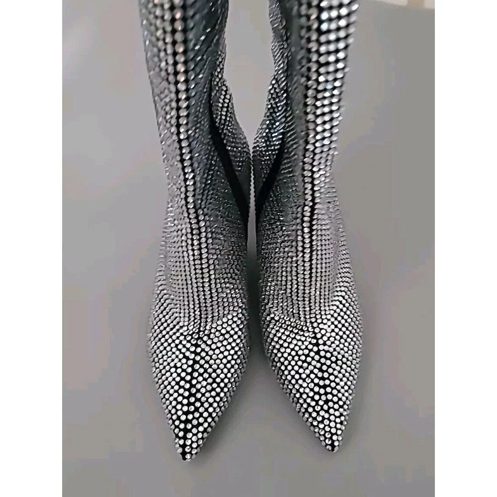 Gianni Bini Gabor Two Rhinestone Pointed Toe Tall Wedge Boots Size 7M